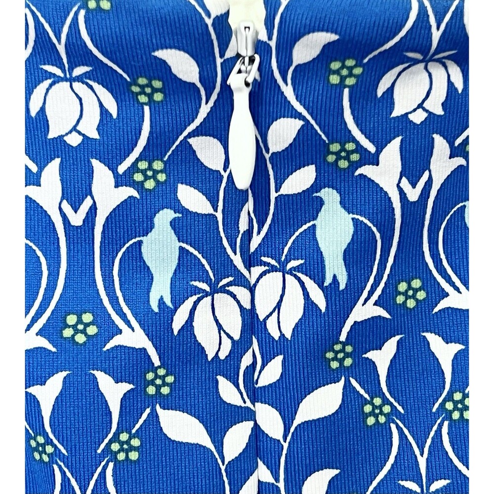 J MCLAUGHLIN Havana Catalina Cloth Sheath Dress Floral Blue Bird Faux Wrap Sz XS - Picture 6 of 9